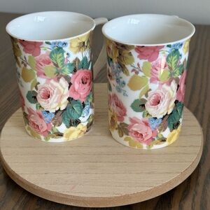 STECHCOL Multicolour Roses Gracie Bone China Mugs - Set of 2